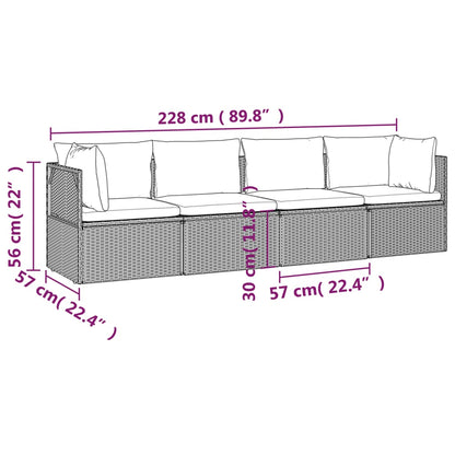 4 pcs conjunto lounge de jardim c/ almofadões vime PE cinzento