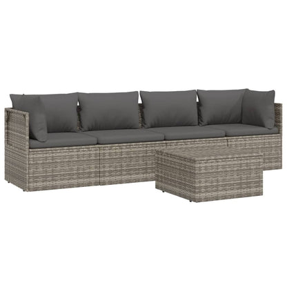 5 pcs conjunto lounge de jardim c/ almofadões vime PE cinzento