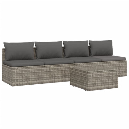 5 pcs conjunto lounge de jardim c/ almofadões vime PE cinzento