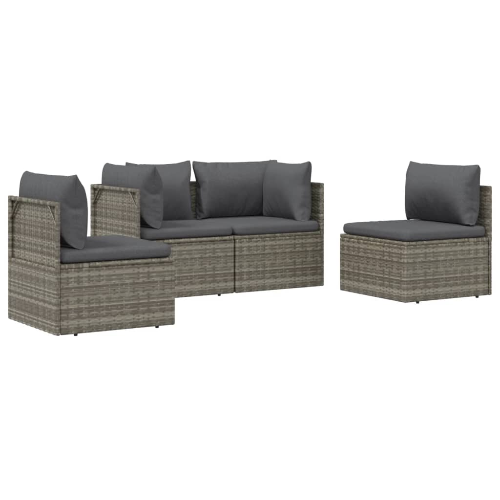 4 pcs conjunto lounge de jardim c/ almofadões vime PE cinzento