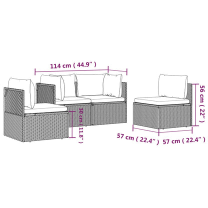 4 pcs conjunto lounge de jardim c/ almofadões vime PE cinzento