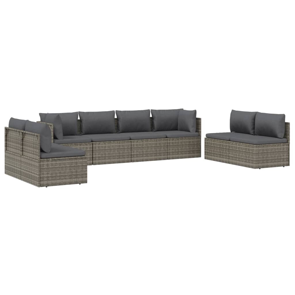 8 pcs conjunto lounge de jardim c/ almofadões vime PE cinzento