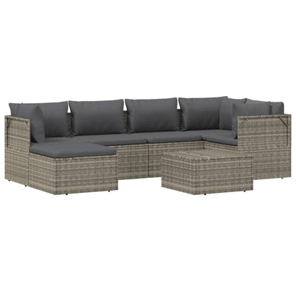 7 pcs conjunto lounge de jardim c/ almofadões vime PE cinzento