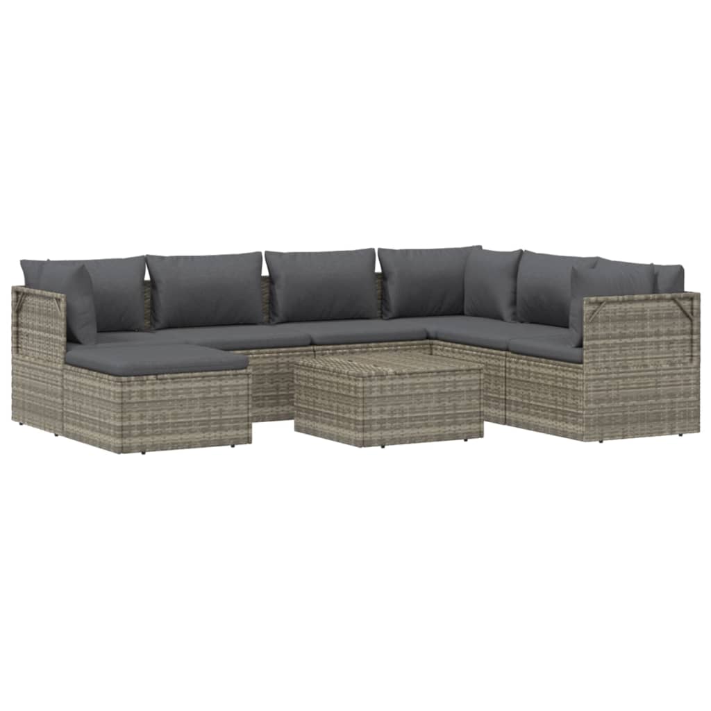 8 pcs conjunto lounge de jardim c/ almofadões vime PE cinzento