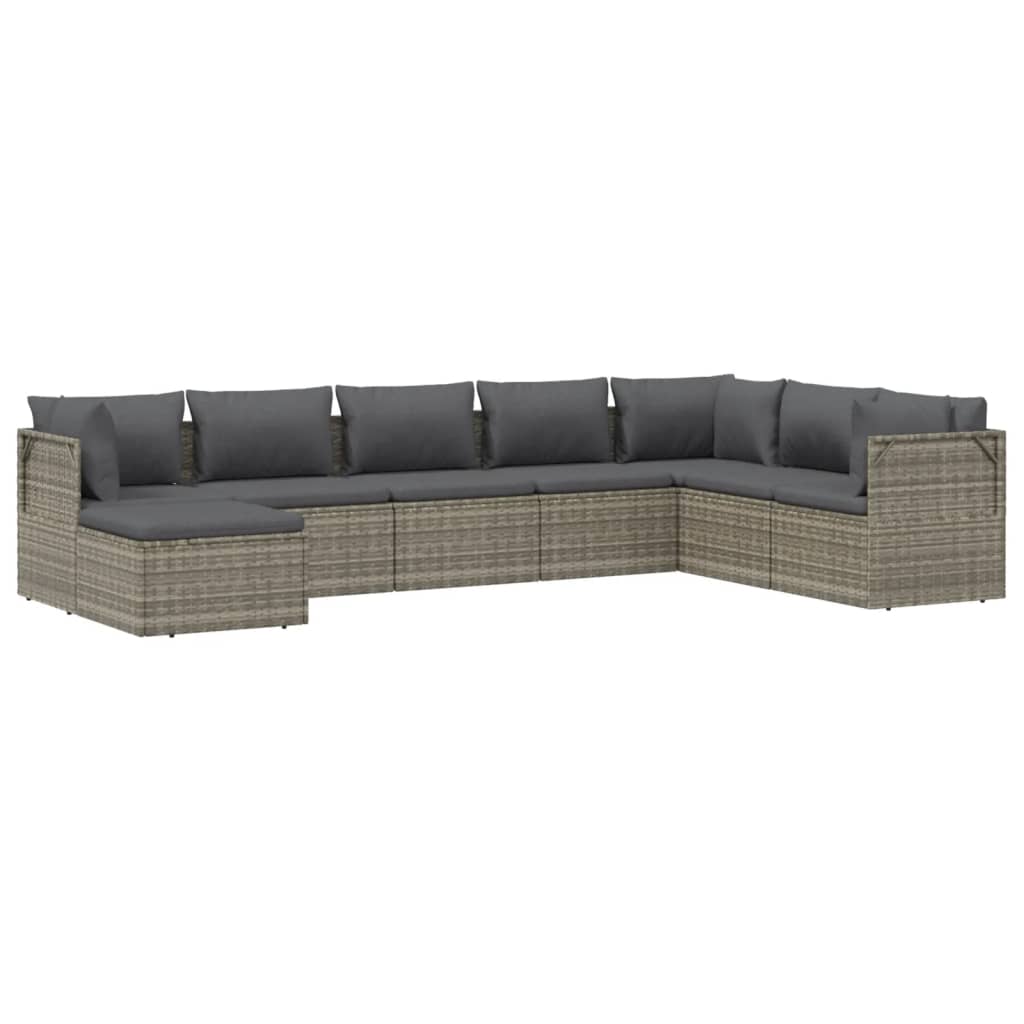 8 pcs conjunto lounge de jardim c/ almofadões vime PE cinzento