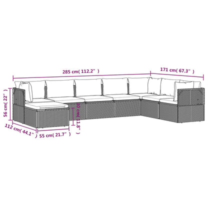 8 pcs conjunto lounge de jardim c/ almofadões vime PE cinzento