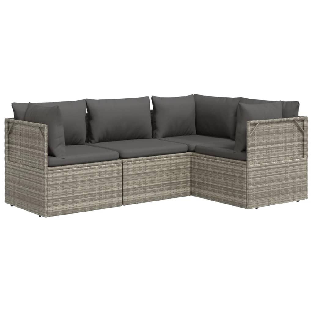 4 pcs conjunto lounge de jardim c/ almofadões vime PE cinzento