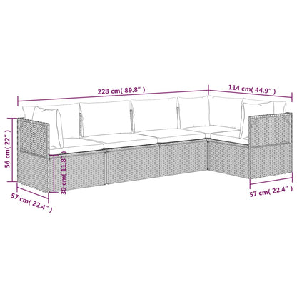 5 pcs conjunto lounge de jardim c/ almofadões vime PE cinzento