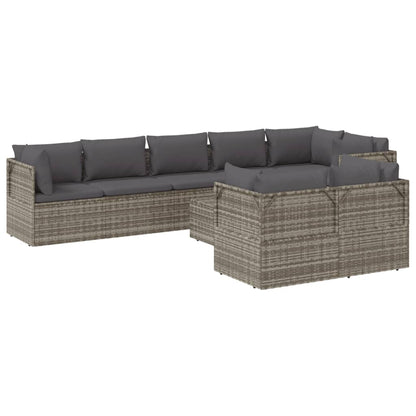 9 pcs conjunto lounge de jardim c/ almofadões vime PE cinzento