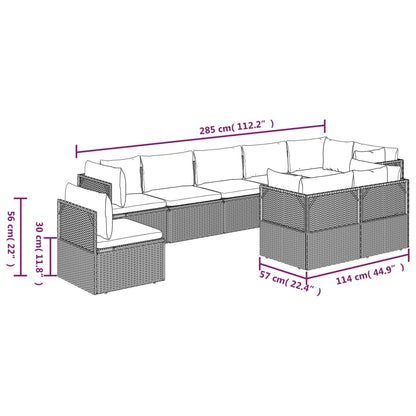 9 pcs conjunto lounge de jardim c/ almofadões vime PE cinzento