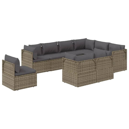 9 pcs conjunto lounge de jardim c/ almofadões vime PE cinzento