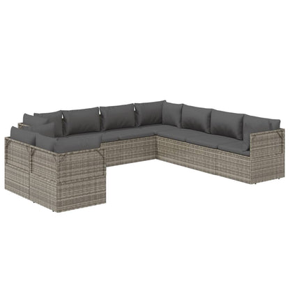 9 pcs conjunto lounge de jardim c/ almofadões vime PE cinzento