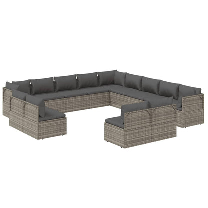 13 pcs conjunto lounge de jardim c/ almofadões vime PE cinzento