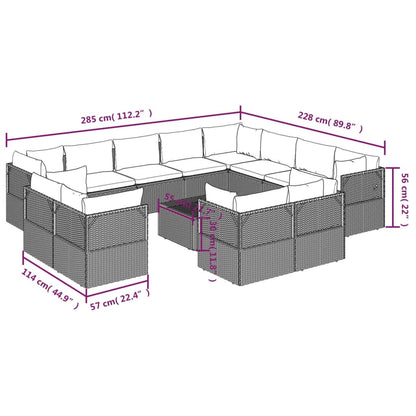 13 pcs conjunto lounge de jardim c/ almofadões vime PE cinzento