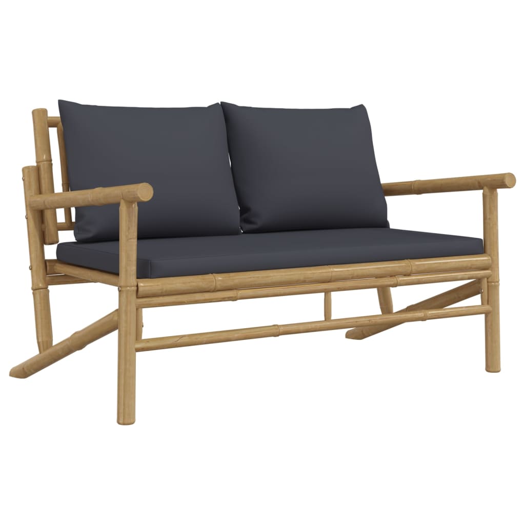 4pcs conj. lounge de jardim bambu c/ almofadões cinzento-escuro