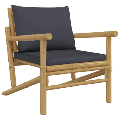 4pcs conj. lounge de jardim bambu c/ almofadões cinzento-escuro