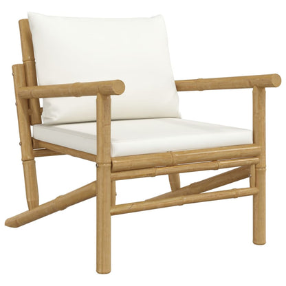 4 pcs conjunto lounge de jardim bambu c/ almofadões branco nata