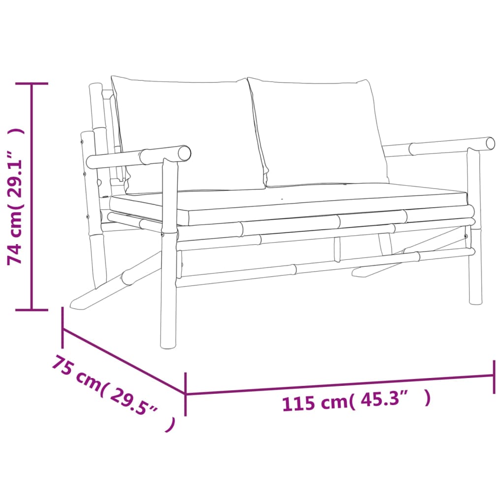 5 pcs conjunto lounge de jardim bambu c/ almofadões branco nata