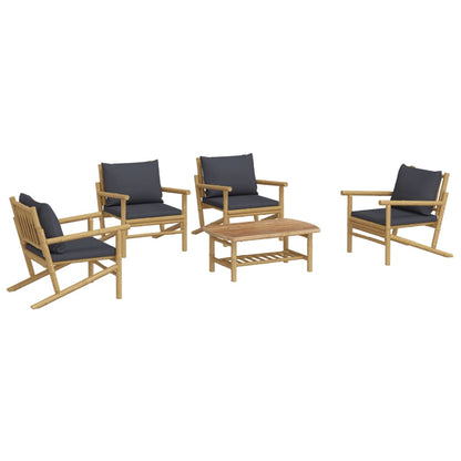 5 pcs conjunto lounge jardim bambu c/ almofadões cinza-escuro