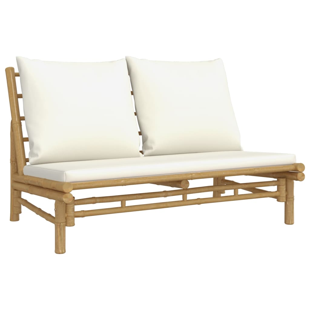 4 pcs conjunto lounge de jardim bambu c/ almofadões branco nata