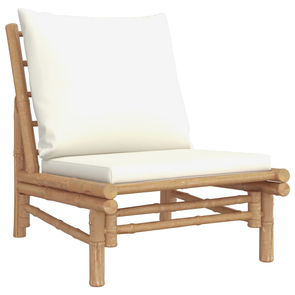 4 pcs conjunto lounge de jardim bambu c/ almofadões branco nata