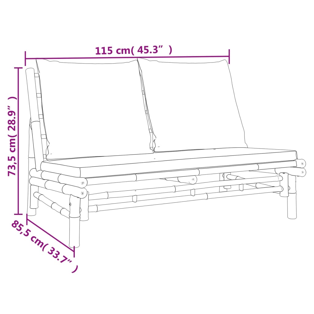 4 pcs conjunto lounge de jardim bambu c/ almofadões branco nata