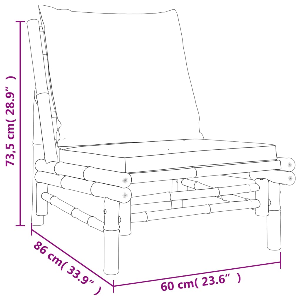 4 pcs conjunto lounge de jardim bambu c/ almofadões branco nata