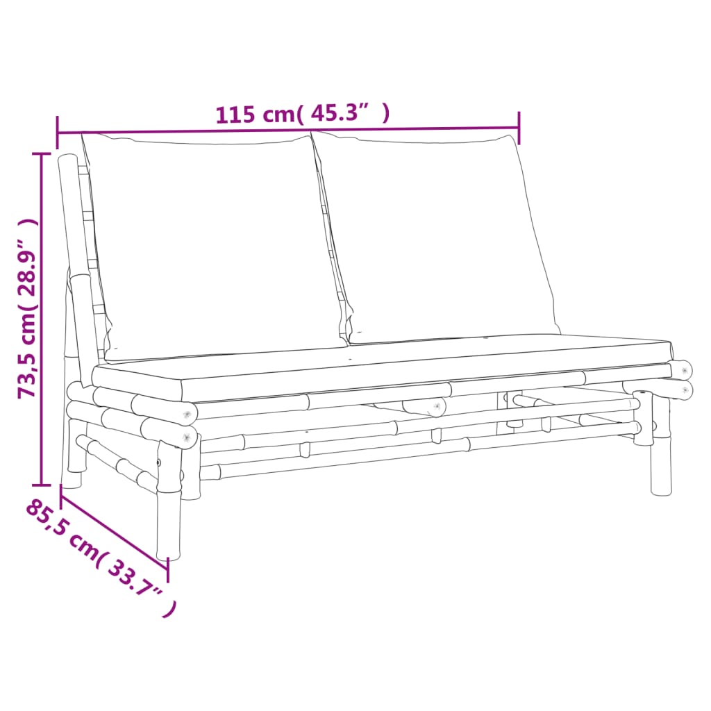 3 pcs conjunto lounge de jardim bambu c/ almofadões branco nata