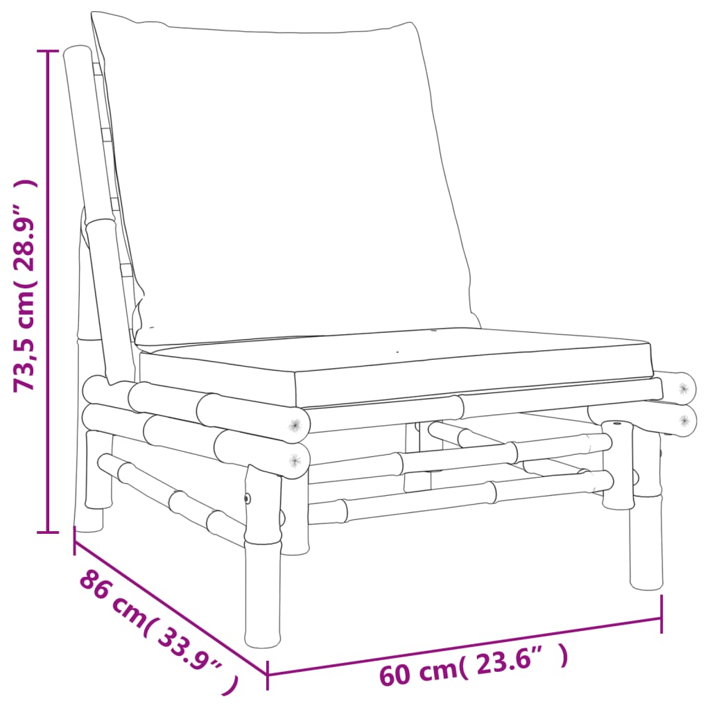 5 pcs conjunto lounge jardim bambu c/ almofadões cinza-escuro