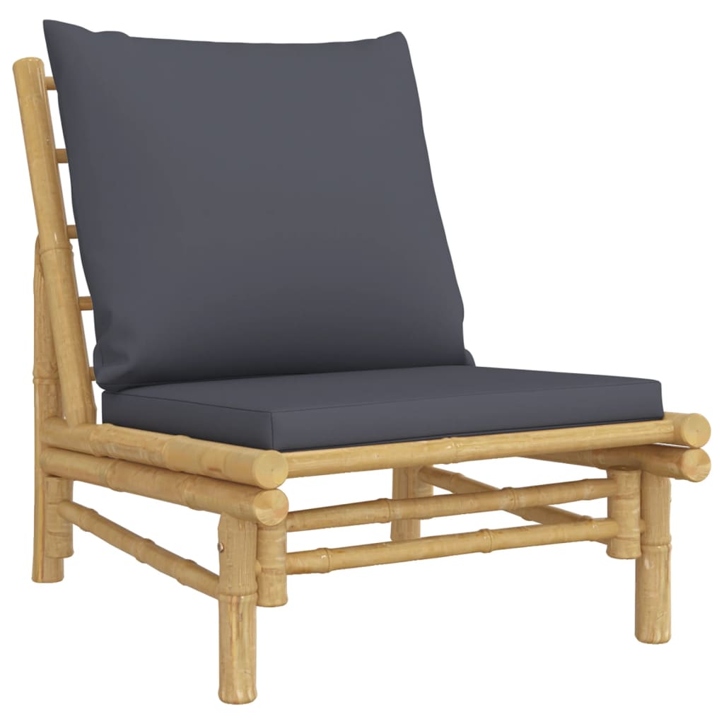 3pcs conj. lounge de jardim bambu c/ almofadões cinzento-escuro