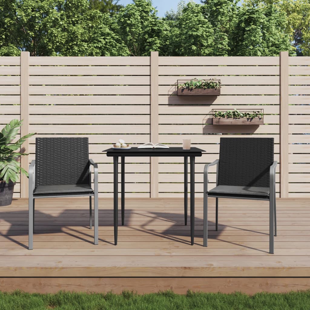 Cadeiras jardim c/ almofadões 2 pcs 56x59x84 cm vime PE preto