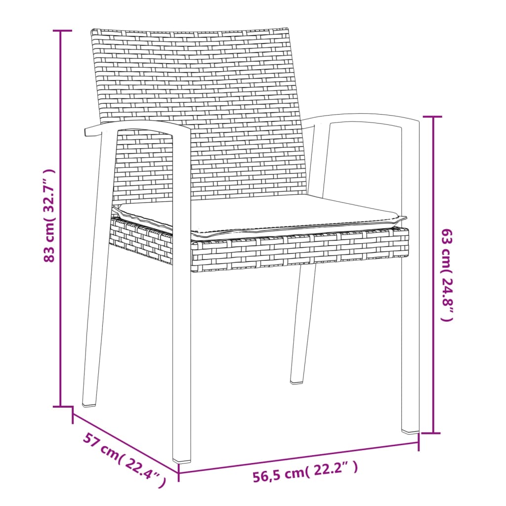 Cadeiras jardim c/ almofadões 2 pcs 56,5x57x83 cm vime PE preto