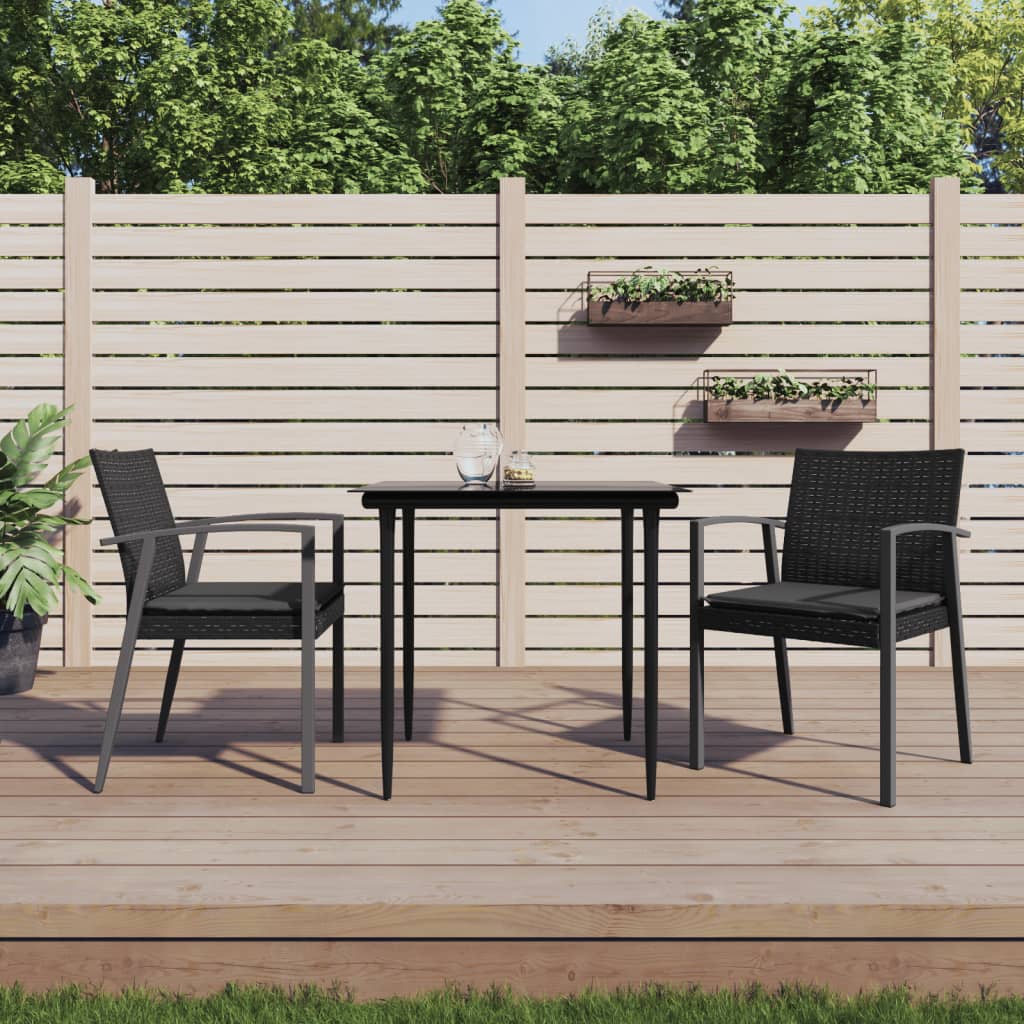 Cadeiras jardim c/ almofadões 2 pcs 56,5x57x83 cm vime PE preto