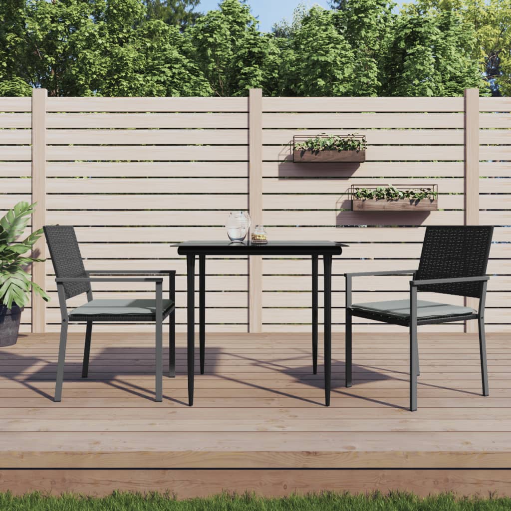 Cadeiras jardim c/ almofadões 2 pcs 54x62,5x89 cm vime PE preto