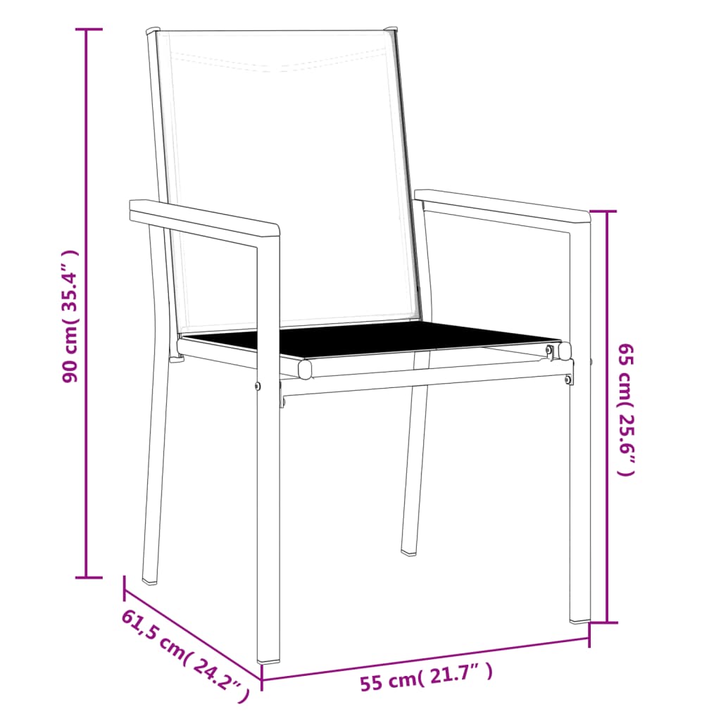 Cadeiras de jardim 2 pcs 55x61,5x90 cm textilene e aço preto