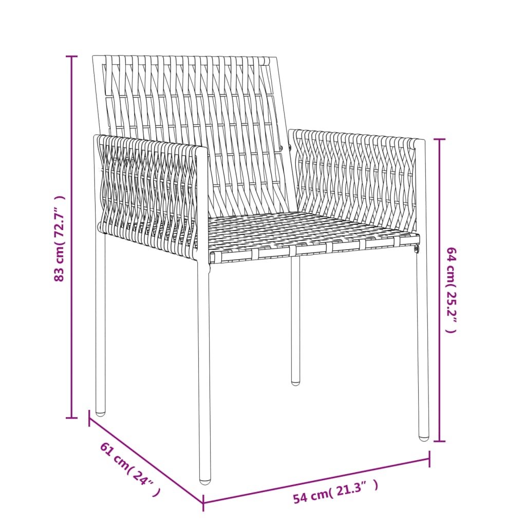 Cadeiras jardim c/ almofadões 2pcs 54x61x83 cm vime PE castanho