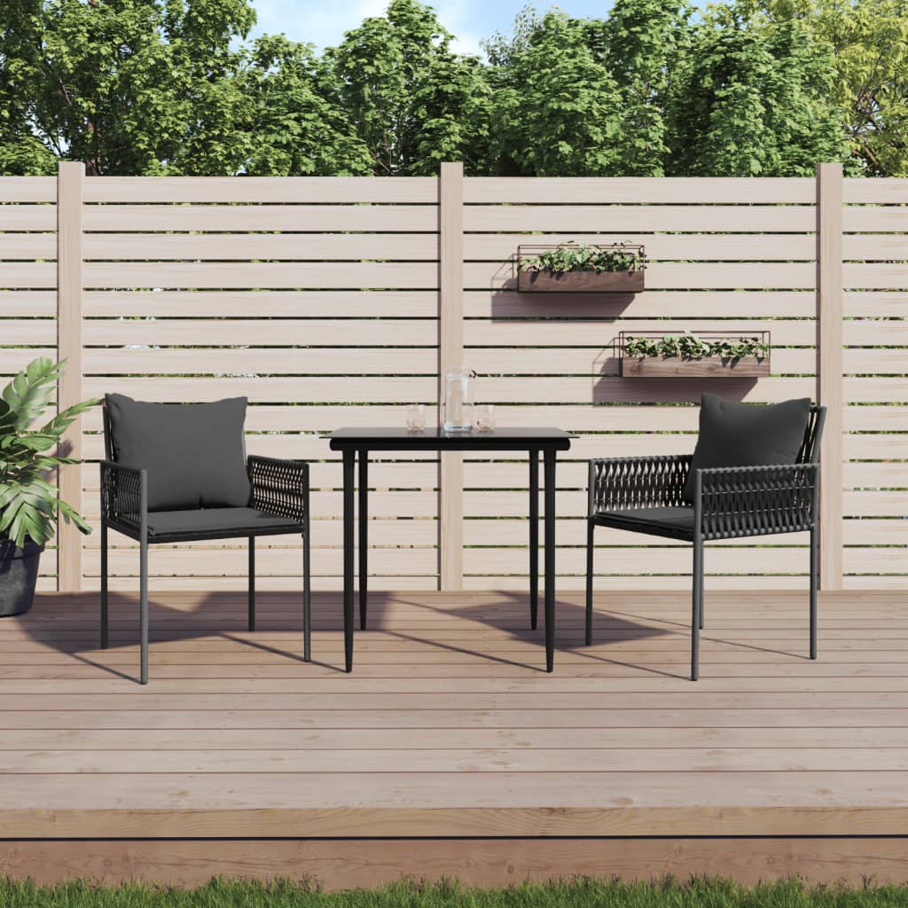 Cadeiras jardim c/ almofadões 2 pcs 54x61x83 cm vime PE preto