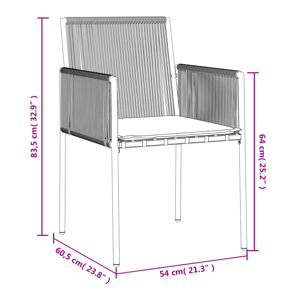 Cadeiras jardim c/ almofadões 2pcs 54x60,5x83,5cm vime PE preto