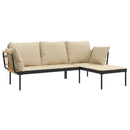 3 pcs conjunto lounge de jardim c/ almofadões beges vime PE