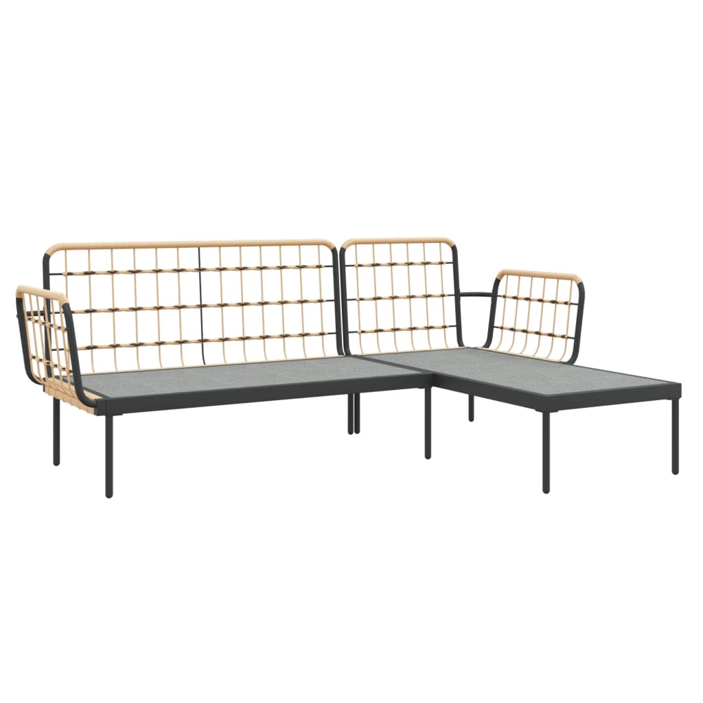 3 pcs conjunto lounge de jardim c/ almofadões beges vime PE