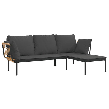 3pcs conjunto lounge jardim c/ almofadões cinza-escuros vime PE