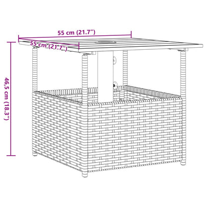 Mesa jardim c/ orifício guarda-sol 55x55x46,5cm vime PE preto