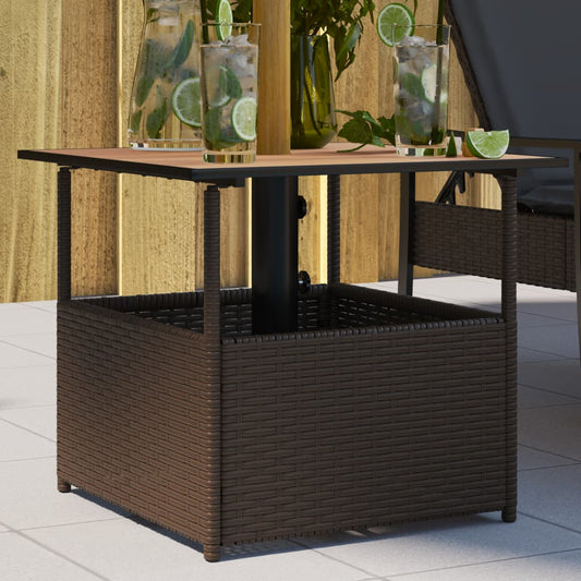 Mesa jardim c/orifício guarda-sol 55x55x46,5cm vime PE castanho