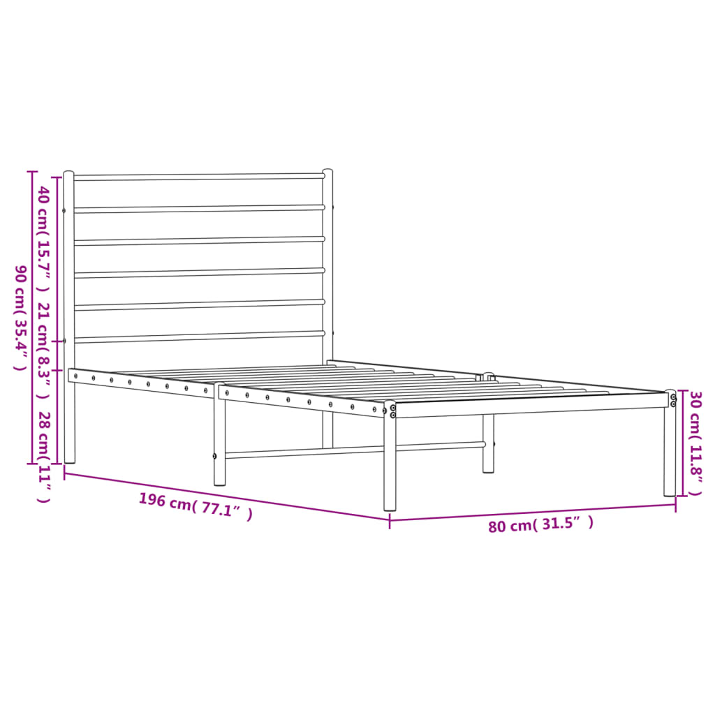 Estrutura de cama com cabeceira 75x190 cm metal preto