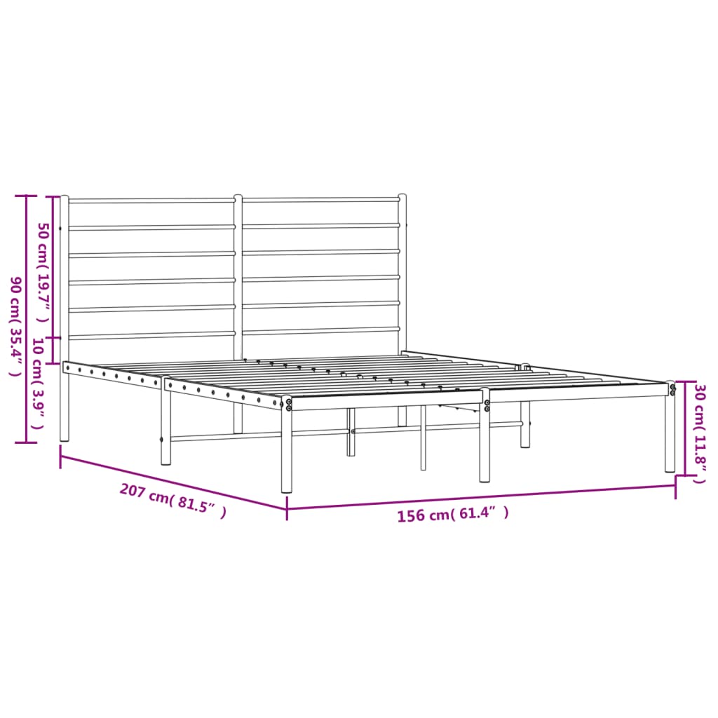 Estrutura de cama em metal com cabeceira 150x200 cm preto