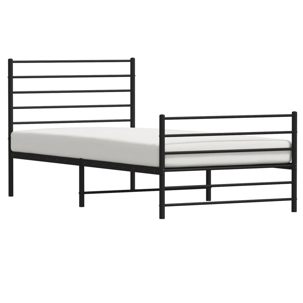 Estrutura de cama com cabeceira e pés 75x190 cm metal preto