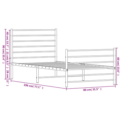 Estrutura de cama com cabeceira e pés 75x190 cm metal preto