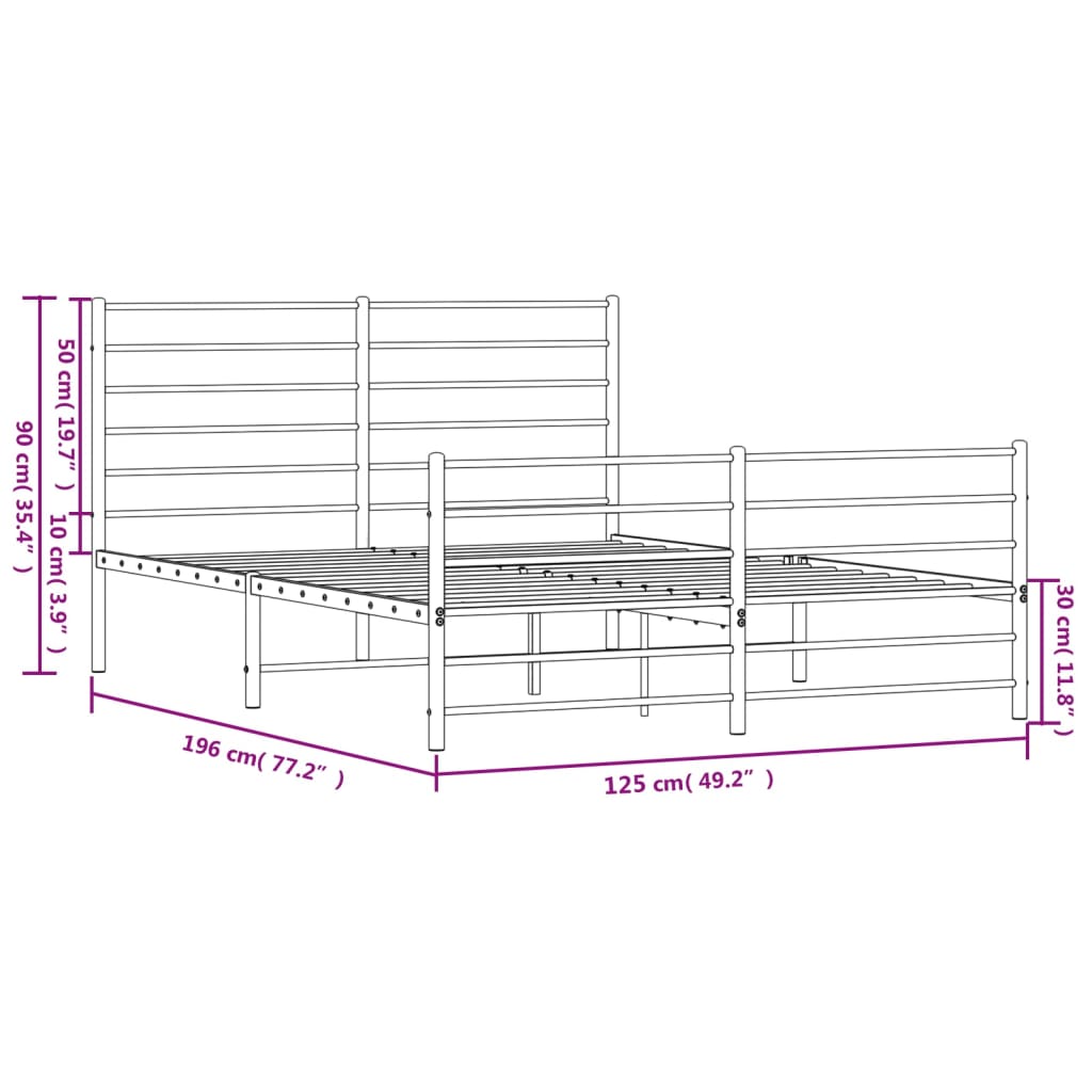 Estrutura de cama com cabeceira e pés 120x190 cm metal preto