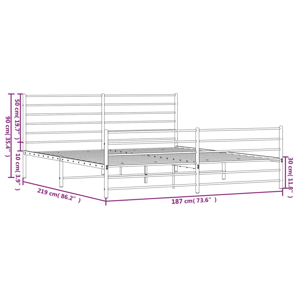 Estrutura de cama com cabeceira e pés 183x213 cm metal preto