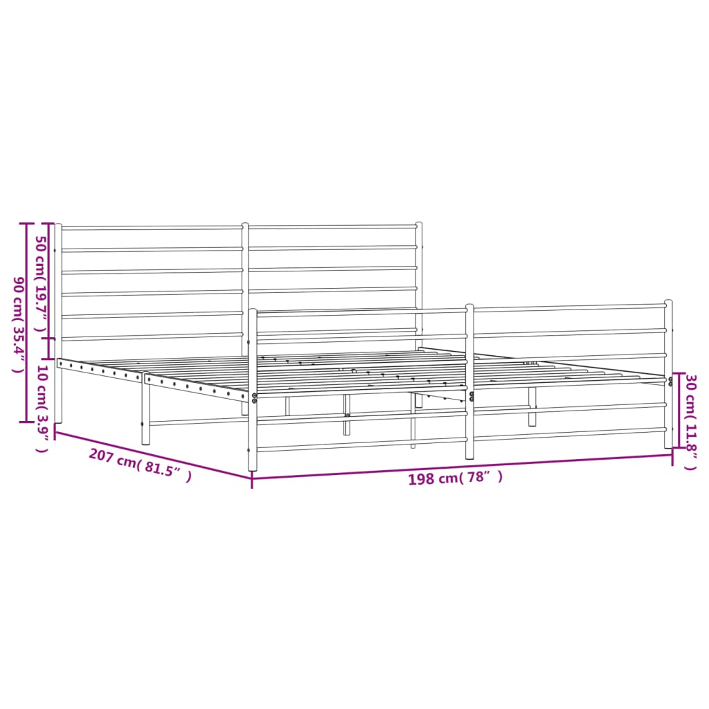 Estrutura de cama com cabeceira e pés 193x203 cm metal preto